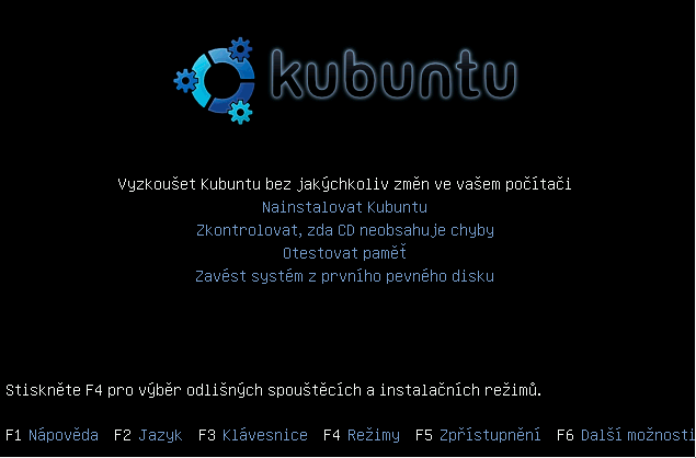 Bootovací obrazovka Desktop CD Kubuntu 8.04 Hardy Heron
